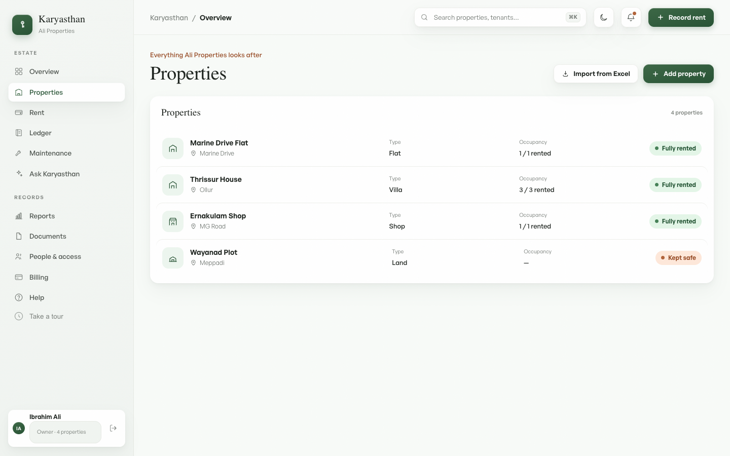 The Properties list showing four properties